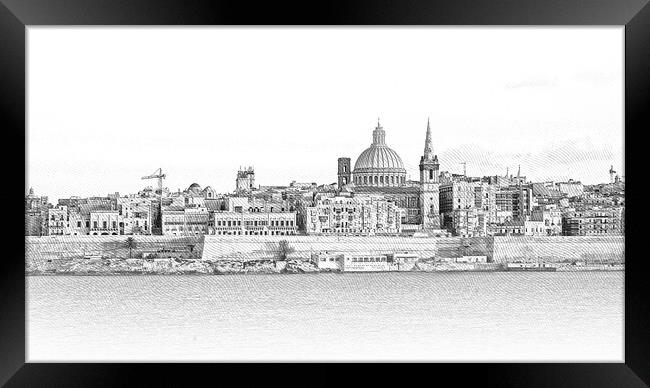 Typical and famous skyline of Valletta - the capital city of Mal Framed Print by Erik Lattwein