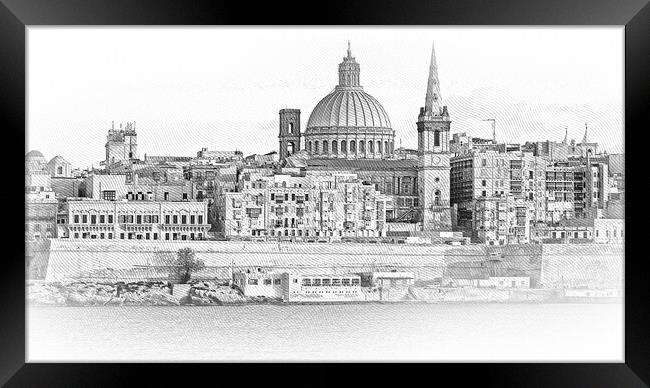 Typical and famous skyline of Valletta - the capital city of Mal Framed Print by Erik Lattwein