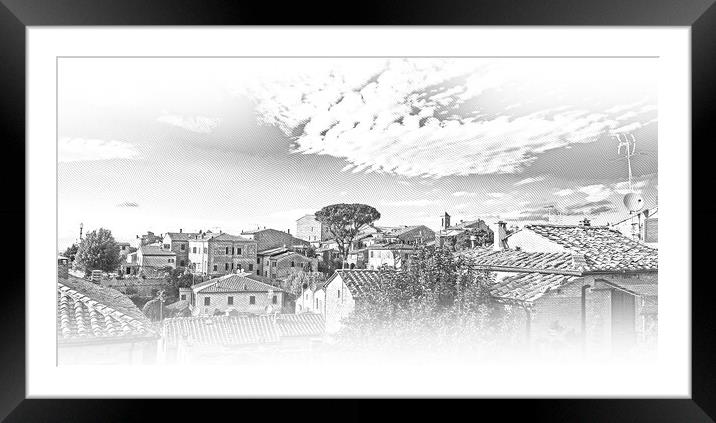 Aerial view over the historic city center of Volterra - a villag Framed Mounted Print by Erik Lattwein