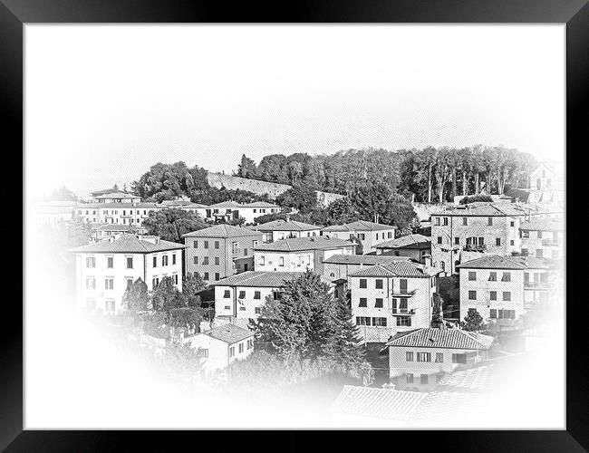 Over the rooftops of Volterra - a beautiful village in the Tusca Framed Print by Erik Lattwein