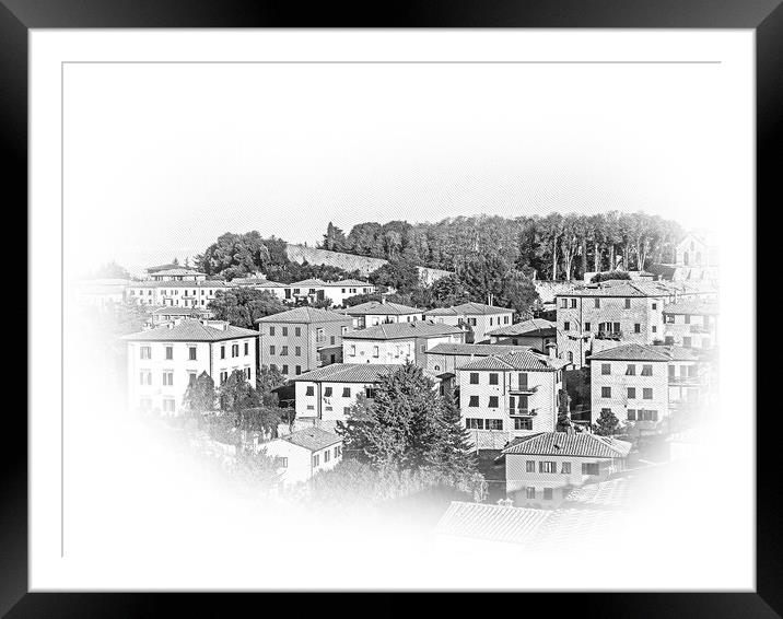 Over the rooftops of Volterra - a beautiful village in the Tusca Framed Mounted Print by Erik Lattwein