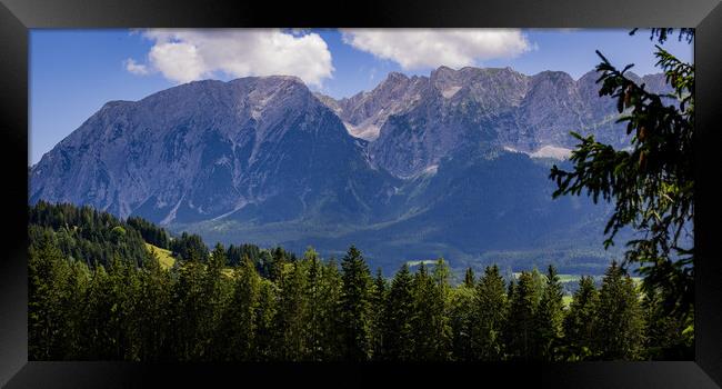 Typical panoramic view in the Austrian Alps with mountains and fir trees - Mount Loser Altaussee Framed Print by Erik Lattwein