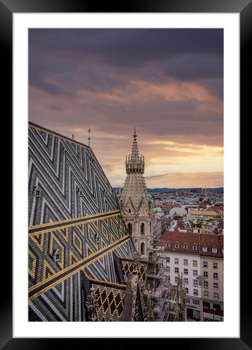 View over the city of Vienna from the top of St Stephans Cathedral Framed Mounted Print by Erik Lattwein
