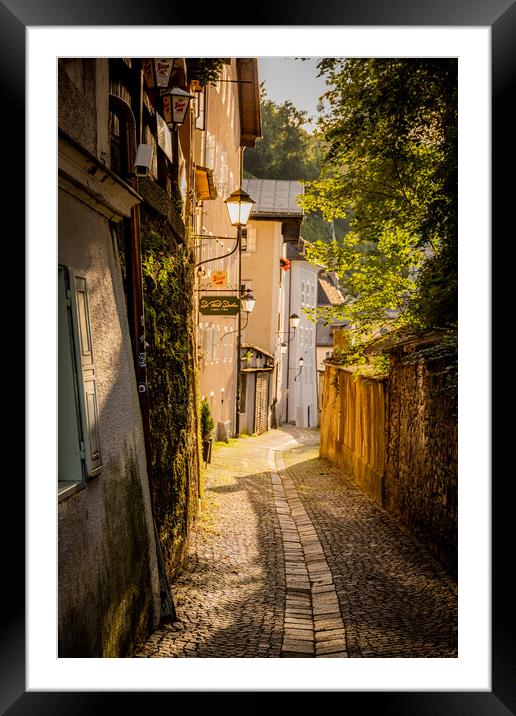 Small lanes in the old town of Salzburg - SALZBURG, AUSTRIA, EUROPE - AUGUST 3, 2021 Framed Mounted Print by Erik Lattwein