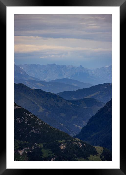 View from Grossglockner High Alpine Road in Austria over the mountains Framed Mounted Print by Erik Lattwein