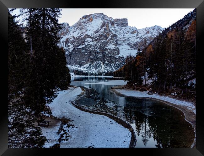 Wonderful Lake in the Dolomites called Pragser Wildsee in the It Framed Print by Erik Lattwein
