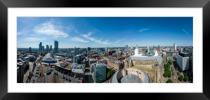 Panoramic aerial view over the city center of Manchester Framed Mounted Print by Erik Lattwein