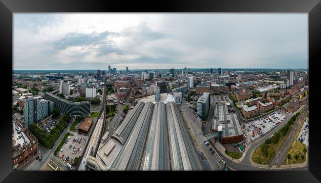 Panoramic aerial view over Manchester and Piccadilly station Framed Print by Erik Lattwein