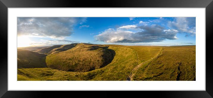 Wonderful panoramic view over the landscape of Peak District at Snake Pass Framed Mounted Print by Erik Lattwein
