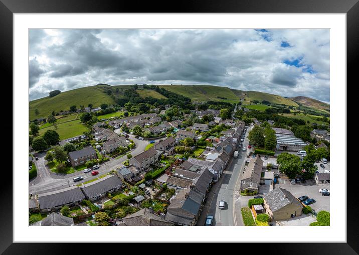 Wide angle view over the village of Castleton in the Peak District Framed Mounted Print by Erik Lattwein