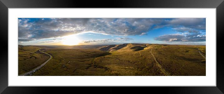 Wonderful panoramic view over the landscape of Peak District at Snake Pass Framed Mounted Print by Erik Lattwein