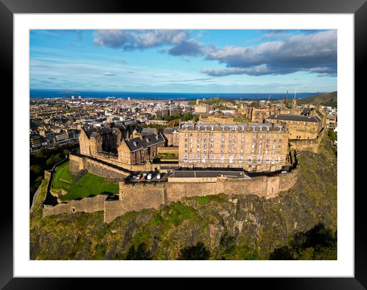 Edinburgh Castle on a sunny day - aerial view Framed Mounted Print by Erik Lattwein
