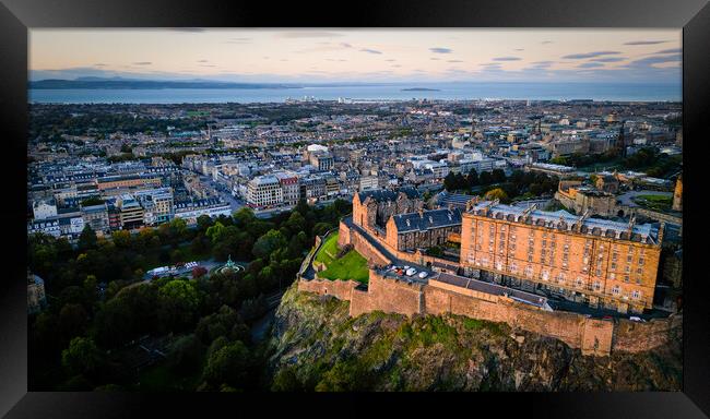 Edinburgh Castle in the evening - aerial view Framed Print by Erik Lattwein