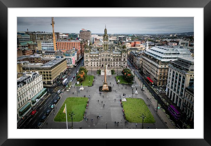 George Square in Glasgow from above - aerial view Framed Mounted Print by Erik Lattwein