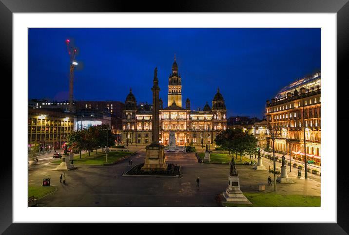 Beautiful George Square in Glasgow at night Framed Mounted Print by Erik Lattwein