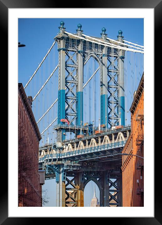 Manhattan Bridge viewpoint from Dumbo - travel photography Framed Mounted Print by Erik Lattwein