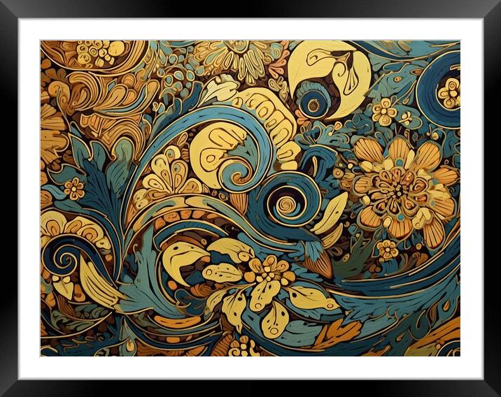 Golden flowers in an abstract pattern Framed Mounted Print by Erik Lattwein