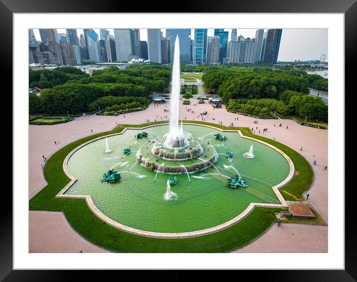 Buckingham Fountain in Chicago - aerial view - CHICAGO, USA - JUNE 06, 2023 Framed Mounted Print by Erik Lattwein