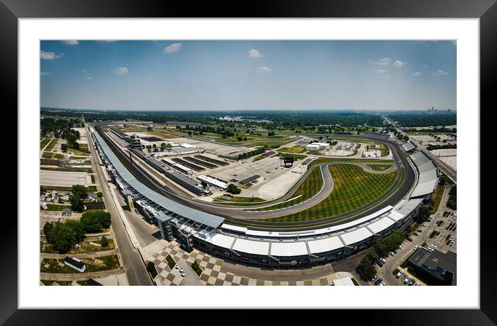 Indianapolis Motor Speedway Racetrack from above - Panoramic shot - INDIANAPOLIS, USA - JUNE 08, 2023 Framed Mounted Print by Erik Lattwein