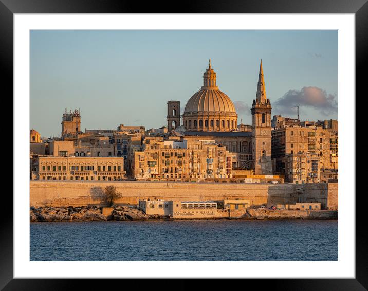 Typical and famous skyline of Valletta - the capit Framed Mounted Print by Erik Lattwein