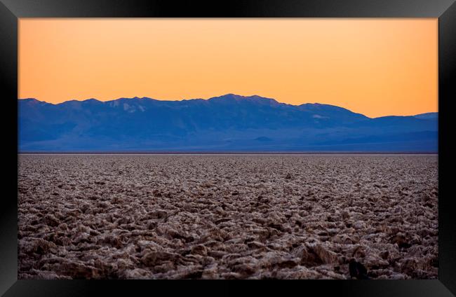 Devils Golf Couse at Death Valley at sunset Framed Print by Erik Lattwein