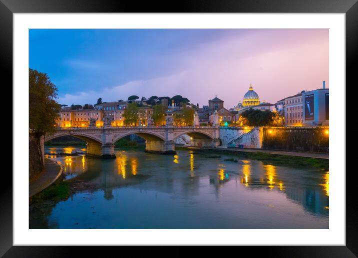 Amazing evening view over River Tiber and its brid Framed Mounted Print by Erik Lattwein