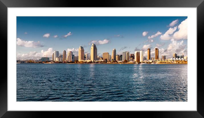 Skyline of San Diego at Sunset Framed Mounted Print by Erik Lattwein