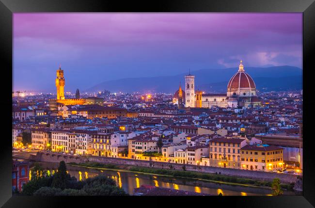 The city of Florence in the evening - panoramic vi Framed Print by Erik Lattwein