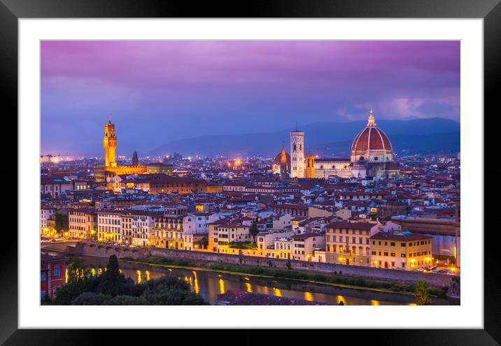 The city of Florence in the evening - panoramic vi Framed Mounted Print by Erik Lattwein