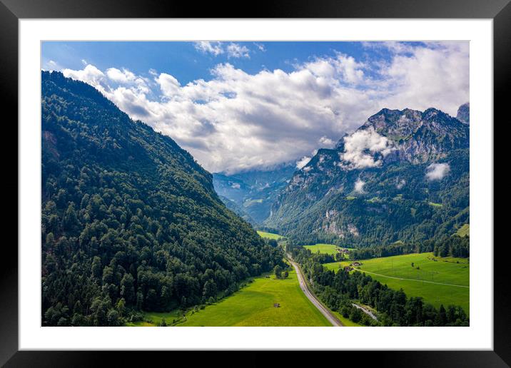 Wonderful aerial view over a valley in the Swiss A Framed Mounted Print by Erik Lattwein