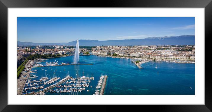 Aeial view over Lake Geneva in Switzerland Framed Mounted Print by Erik Lattwein