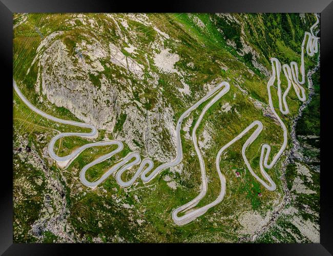 Famous Gotthard Pass in Switzerland - aerial view Framed Print by Erik Lattwein