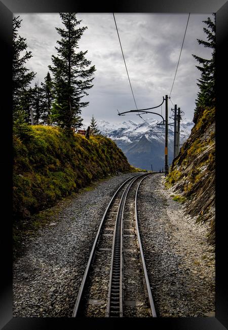 Cog railway train tracks in the Swiss Alps Framed Print by Erik Lattwein