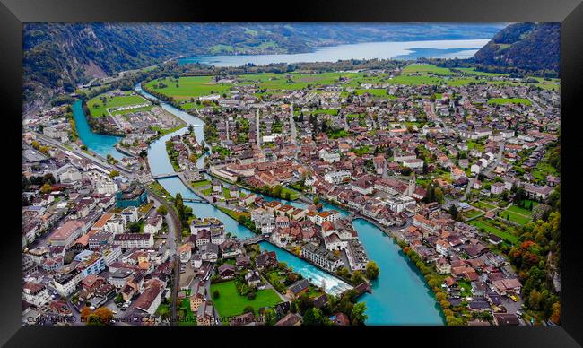City of Interlaken in Switzerland - amazing drone footage Framed Print by Erik Lattwein