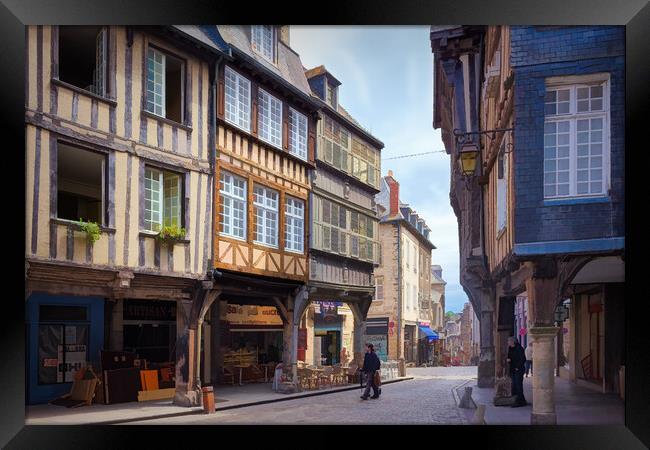 Medieval streets of Dinan, Brittany, France - 3 Framed Print by Jordi Carrio