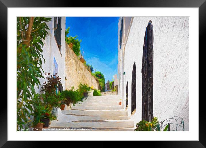 Street with stairs of Cadaques - Picturesque Edition Framed Mounted Print by Jordi Carrio