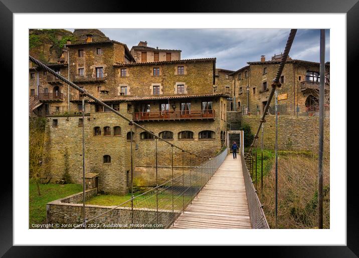 Footbridge hanging from the river Rupit - Edición Orton glow Framed Mounted Print by Jordi Carrio