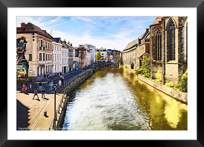 The Serene Canal of Ghent - CR2304-9035-WAT Framed Mounted Print by Jordi Carrio