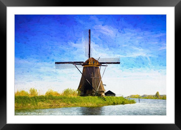 Windmills in Kiderdijk - CR2305-9258-OIL Framed Mounted Print by Jordi Carrio
