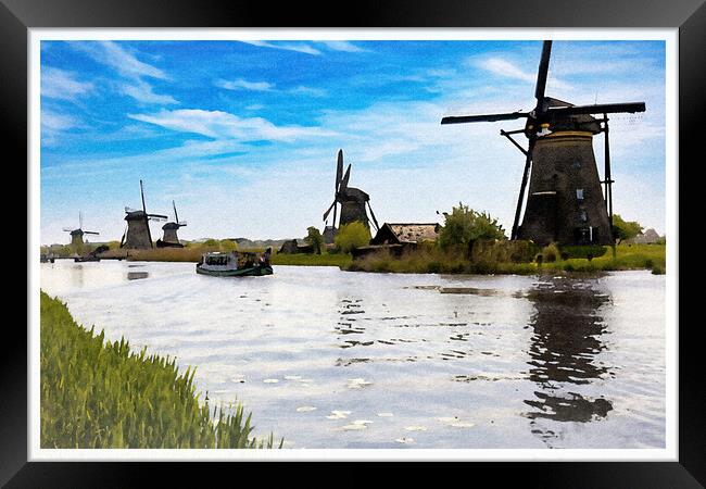 Perspective of windmills in Kindedijk - CR2305-927 Framed Print by Jordi Carrio