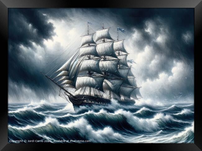 Navigating the Storm - GIA-2309-1082-OIL Framed Print by Jordi Carrio