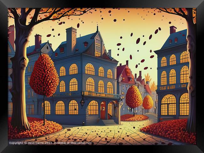 Autumn Dusk in the Alley - GIA2401-0116-ILU Framed Print by Jordi Carrio