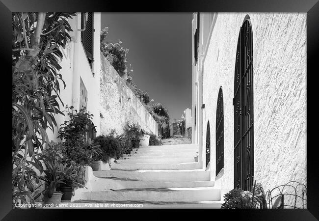 Stairs of charm in Cadaqués - C1905-5601-BW Framed Print by Jordi Carrio