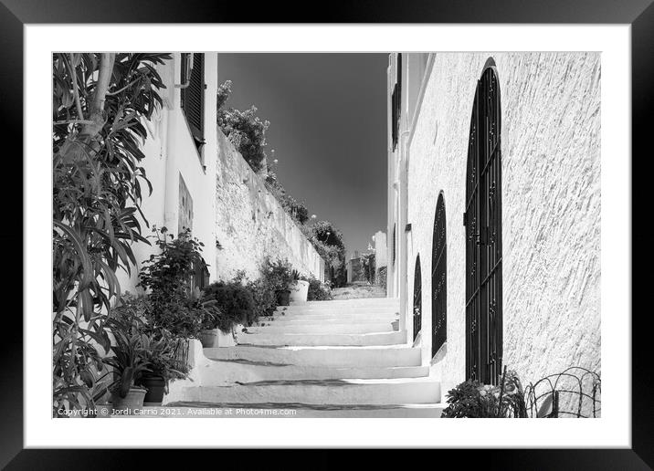 Stairs of charm in Cadaqués - C1905-5601-BW Framed Mounted Print by Jordi Carrio
