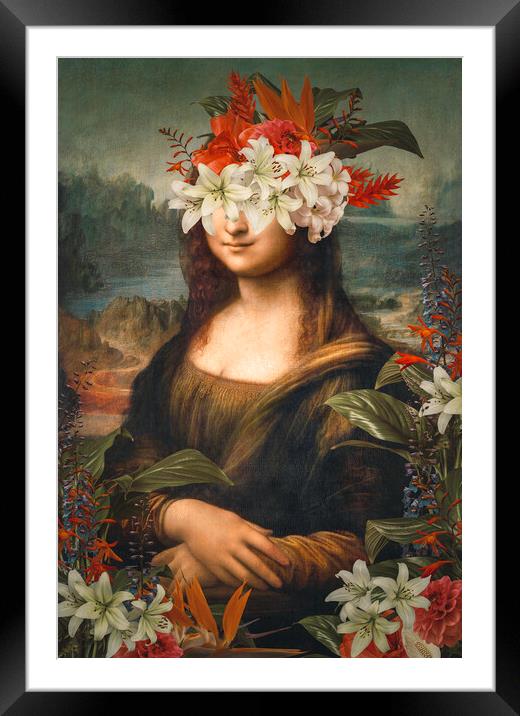 Abstract art collage of Leonardo da Vinci Portrait of Mona Lisa del Giocondo and flowers Framed Mounted Print by Svetlana Radayeva