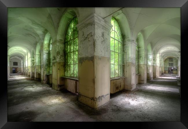Hallway Abandoned Italian Hospital Framed Print by Roman Robroek