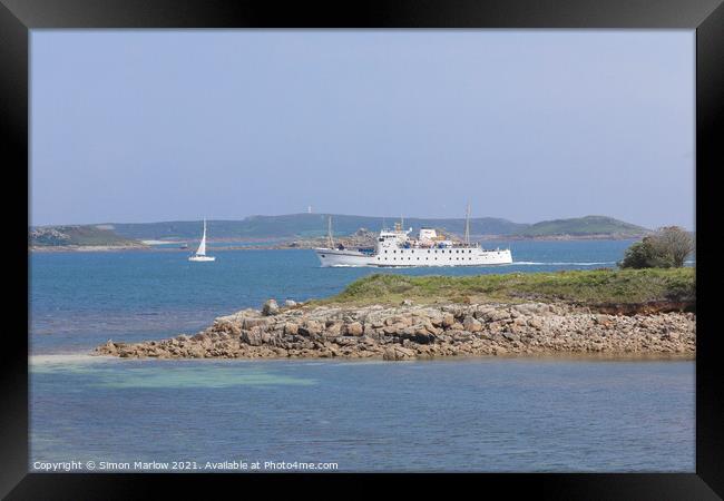 The Scillonian 3 sailing into the Isles of Scilly Framed Print by Simon Marlow