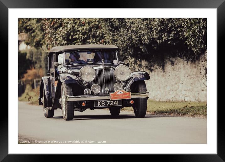Classic Jaguar travelling through Hopton Castle Framed Mounted Print by Simon Marlow