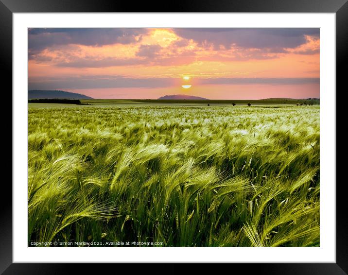 Mystical Sunset Over Blewbury Fields Framed Mounted Print by Simon Marlow