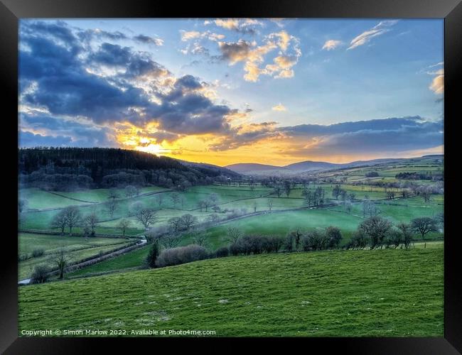 Mist gathering in a South Shropshire valley Framed Print by Simon Marlow